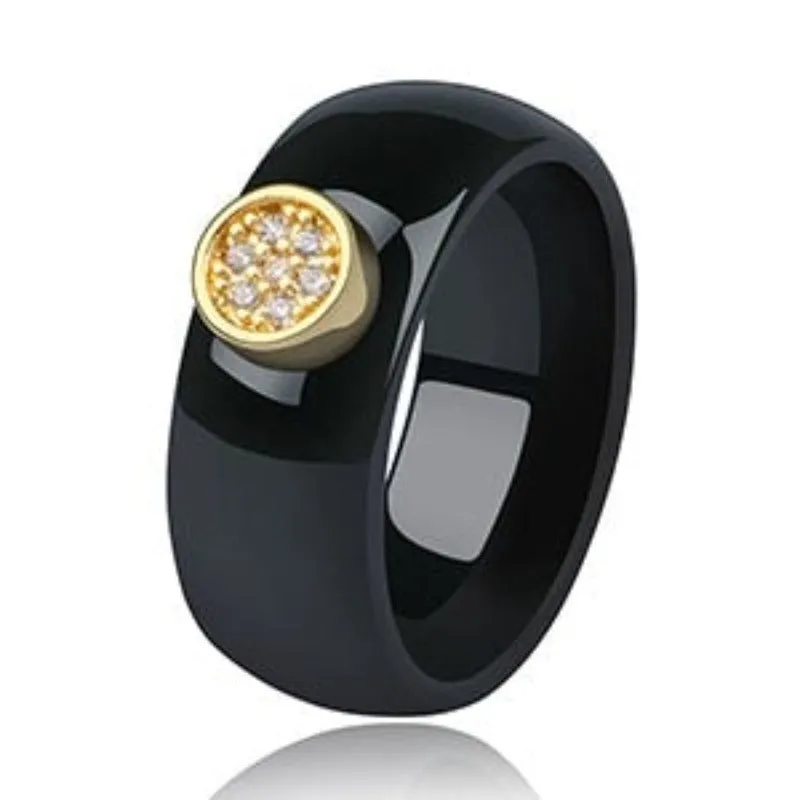 Exquisite White Zircone Ring Women Black Ceramic Anniverssary Jewelry