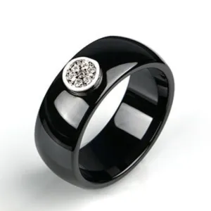 Exquisite White Zircone Ring Women Black Ceramic Anniverssary Jewelry