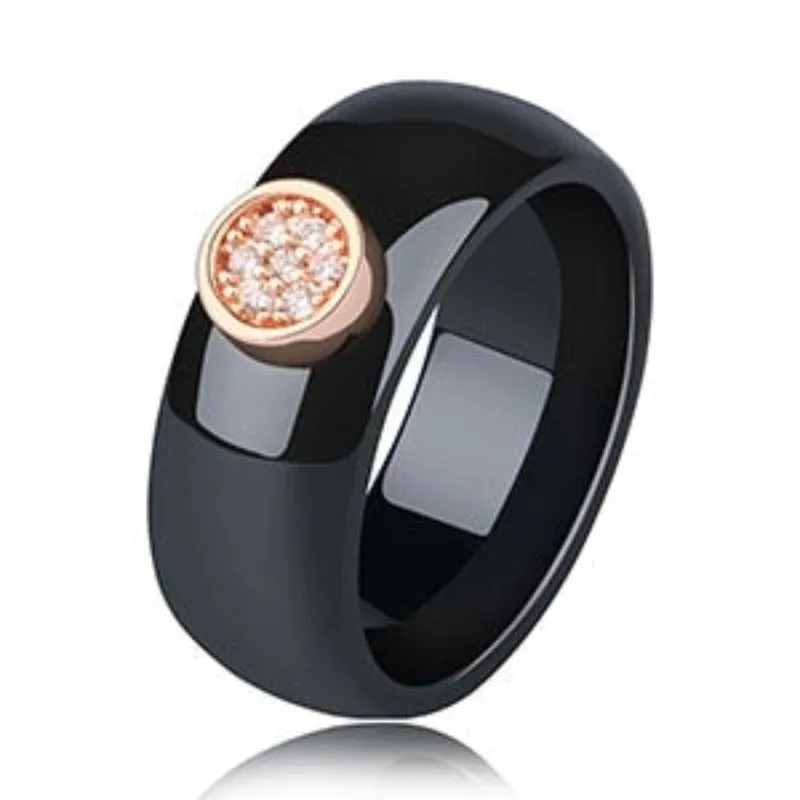 Exquisite White Zircone Ring Women Black Ceramic Anniverssary Jewelry