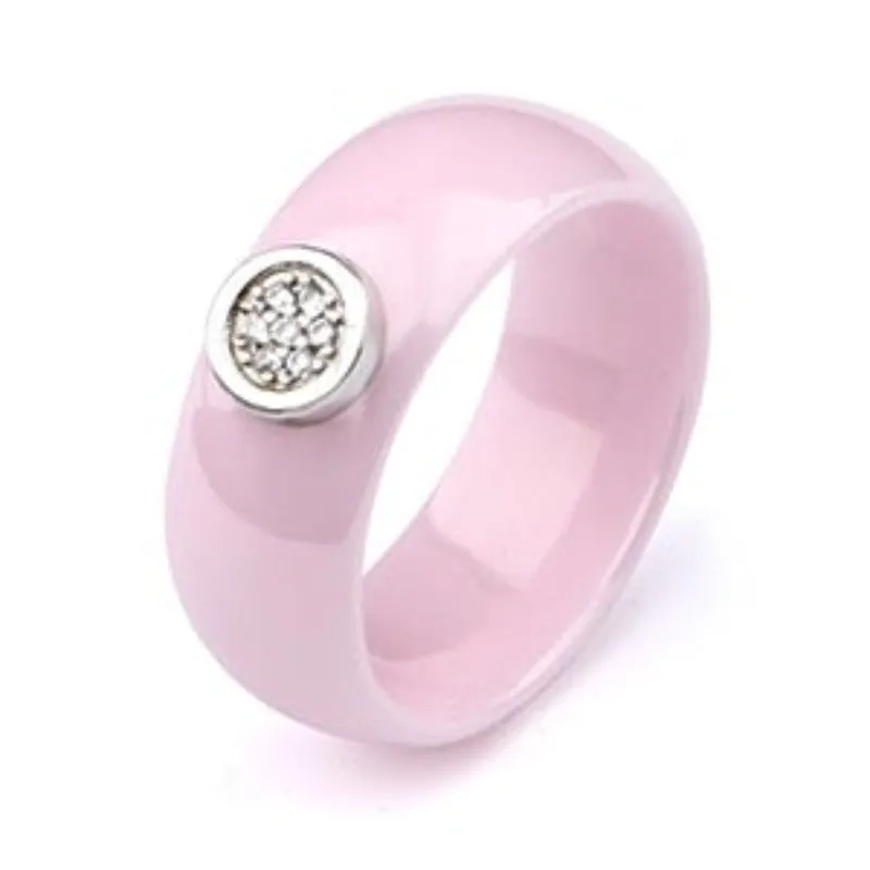 Exquisite White Zircone Ring Women Black Ceramic Anniverssary Jewelry