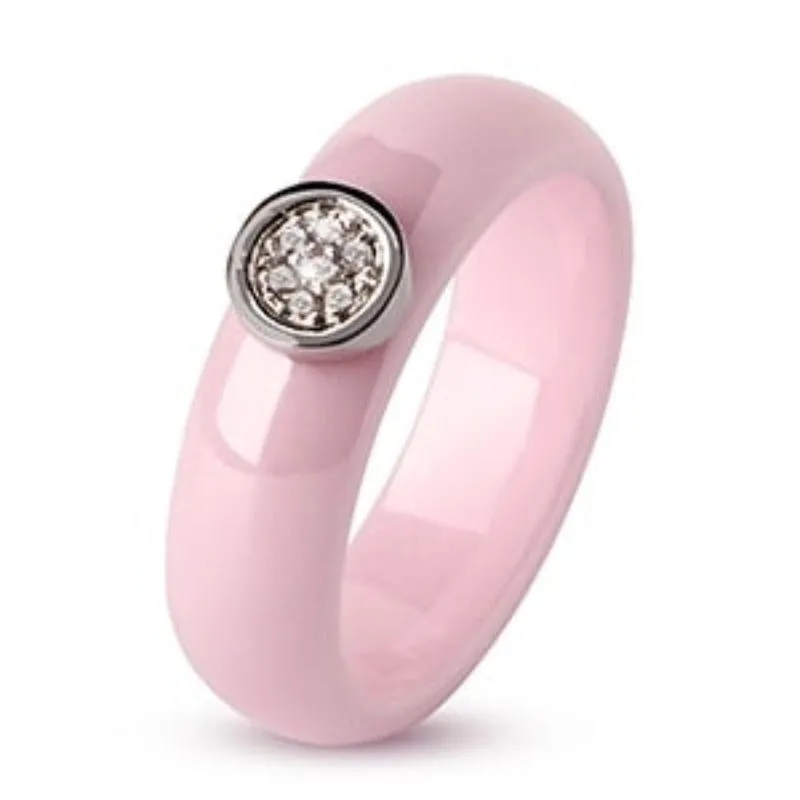 Exquisite White Zircone Ring Women Black Ceramic Anniverssary Jewelry