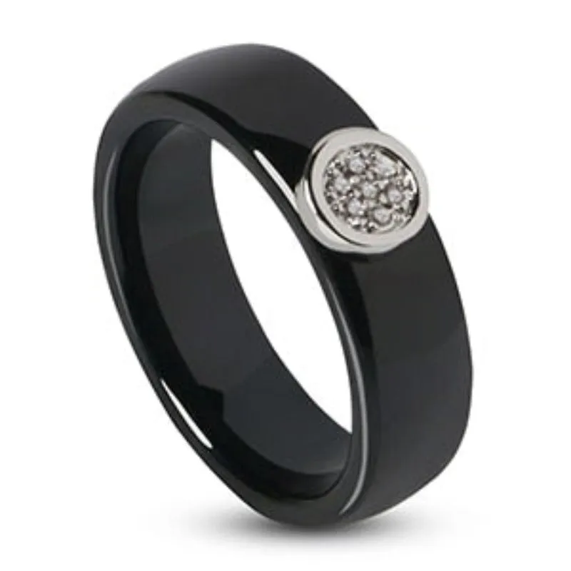 Exquisite White Zircone Ring Women Black Ceramic Anniverssary Jewelry
