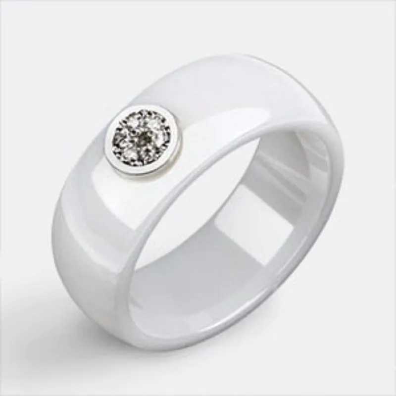 Exquisite White Zircone Ring Women Black Ceramic Anniverssary Jewelry