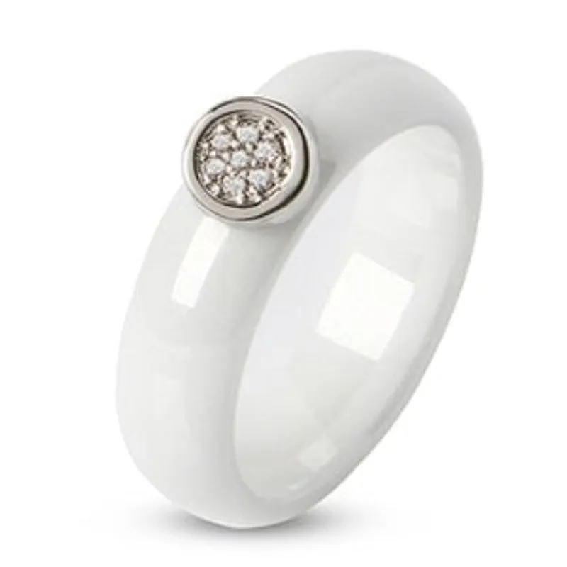 Exquisite White Zircone Ring Women Black Ceramic Anniverssary Jewelry