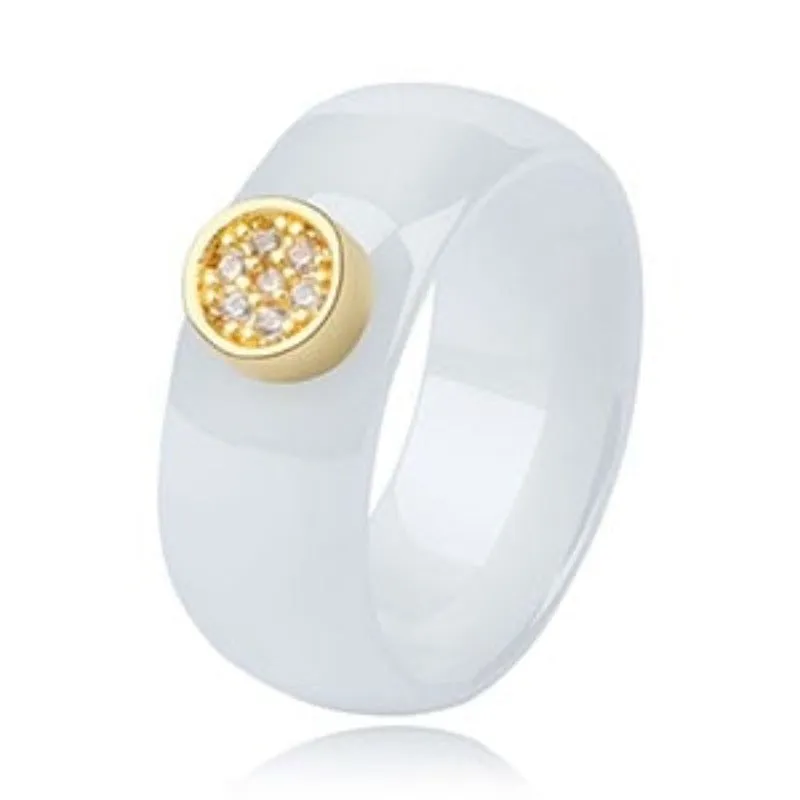Exquisite White Zircone Ring Women Black Ceramic Anniverssary Jewelry