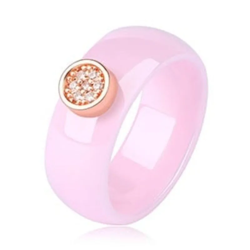 Exquisite White Zircone Ring Women Black Ceramic Anniverssary Jewelry