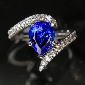 Extra Fine Tanzanite Pear Ring 3.85 Carat