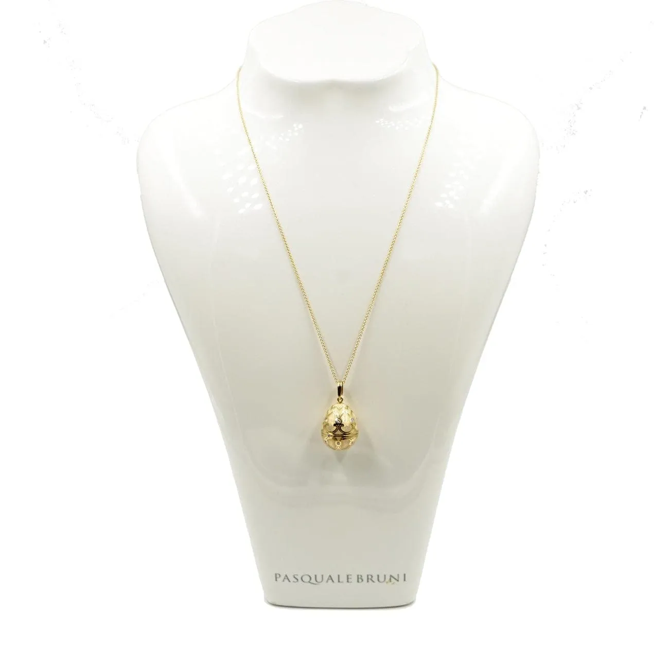 Faberge 18k Yellow Gold White Enamel Diamond Egg Pendant
