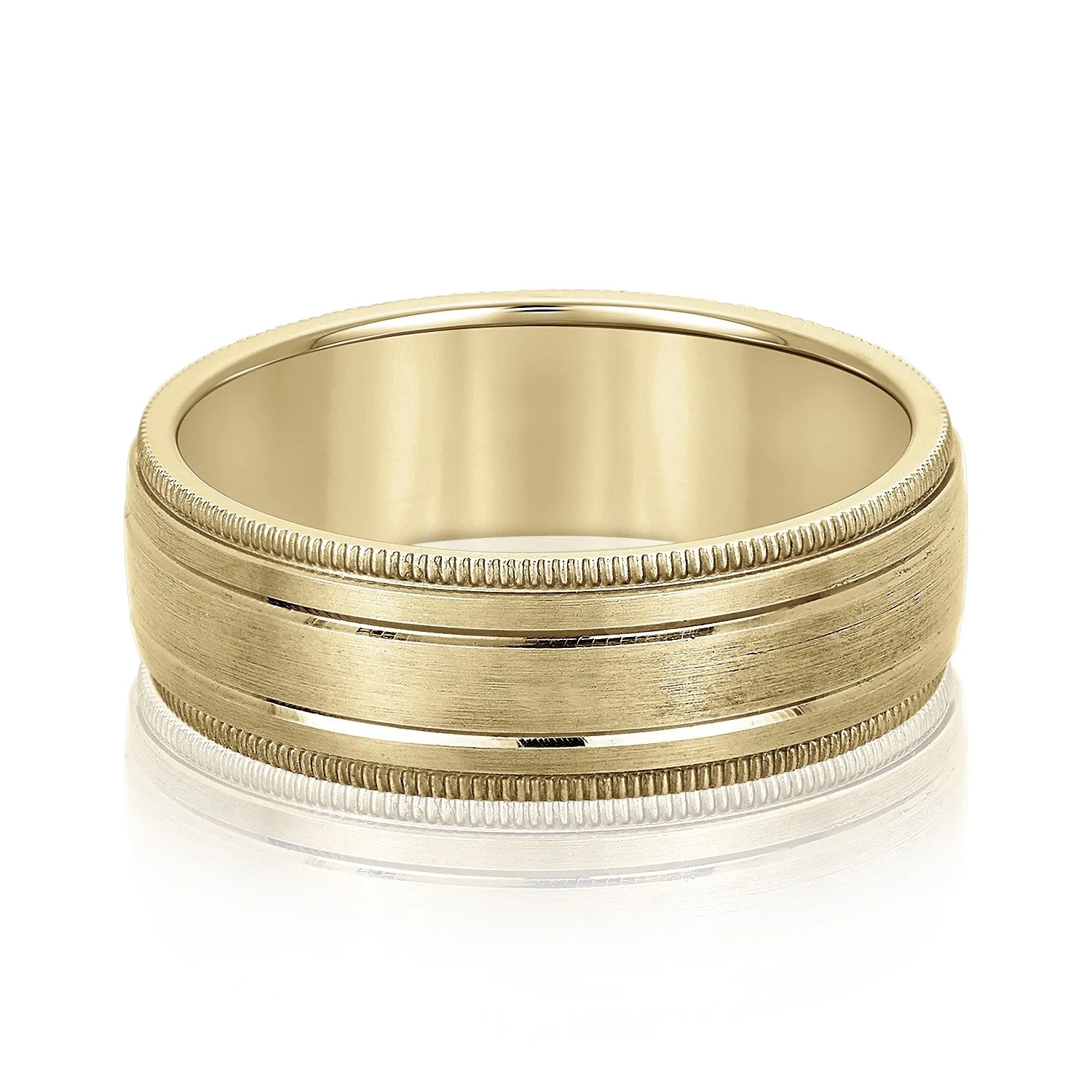 Fancy Brushed Men's Wedding Band with Double Line and Milgrain Edges