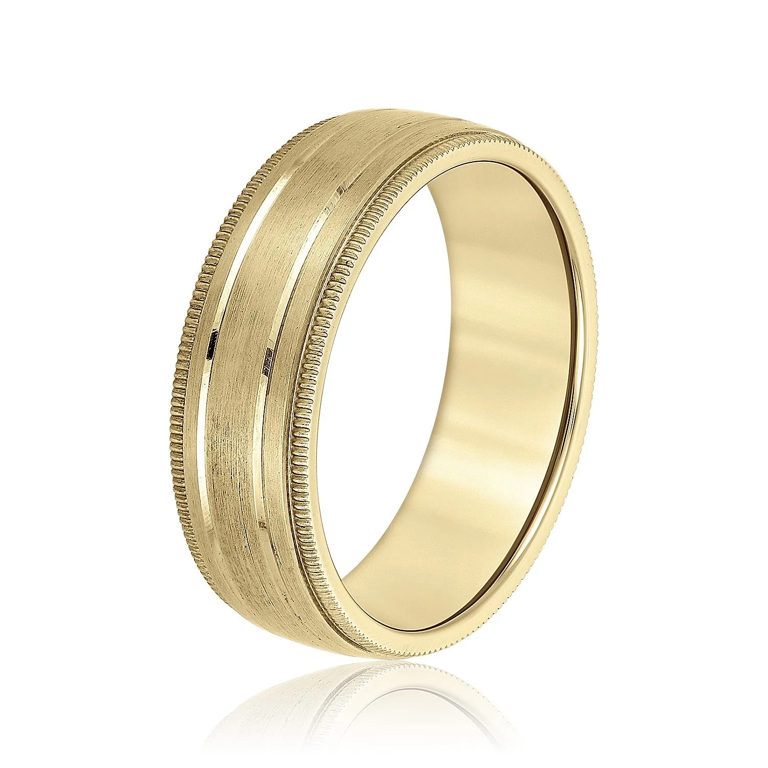 Fancy Brushed Men's Wedding Band with Double Line and Milgrain Edges