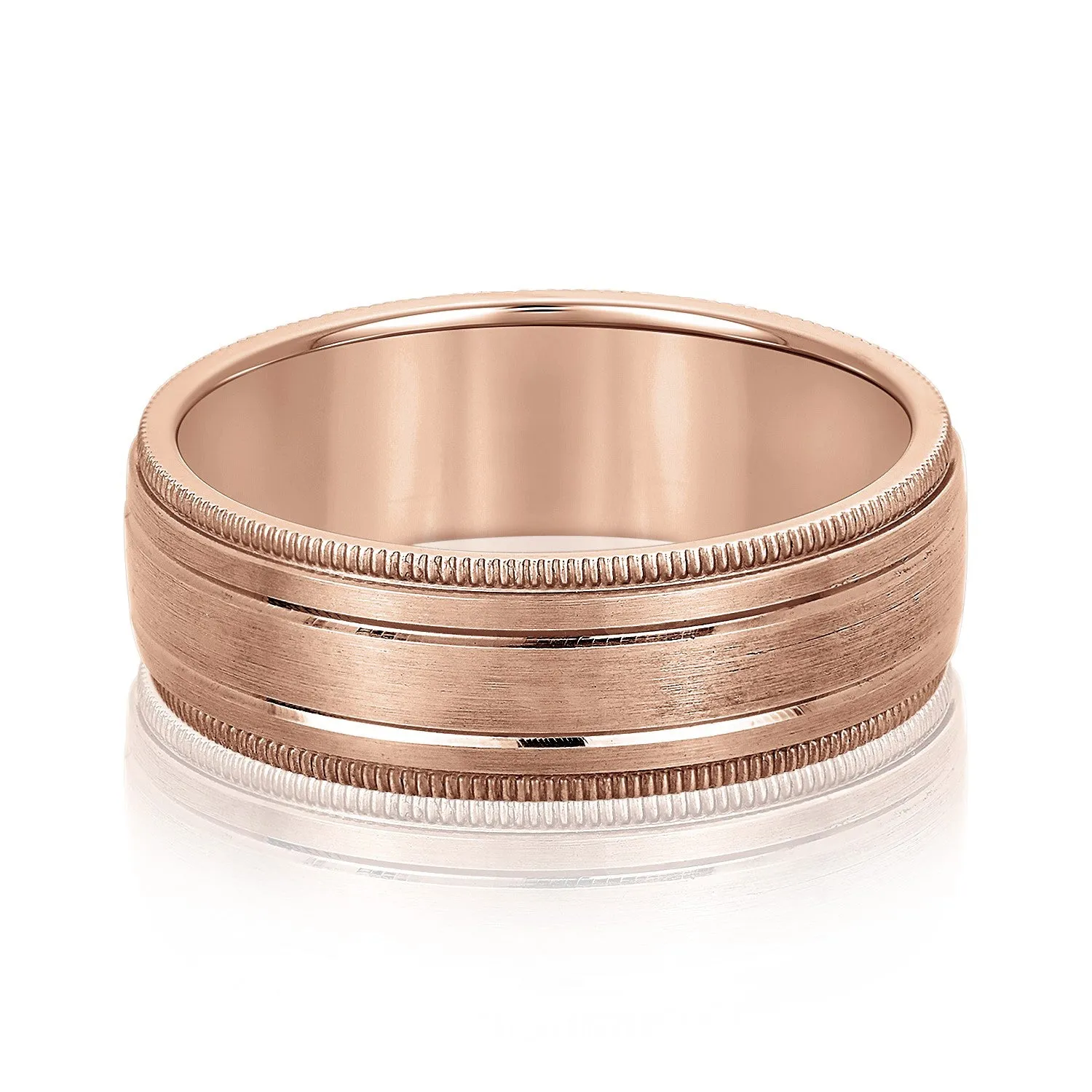Fancy Brushed Men's Wedding Band with Double Line and Milgrain Edges