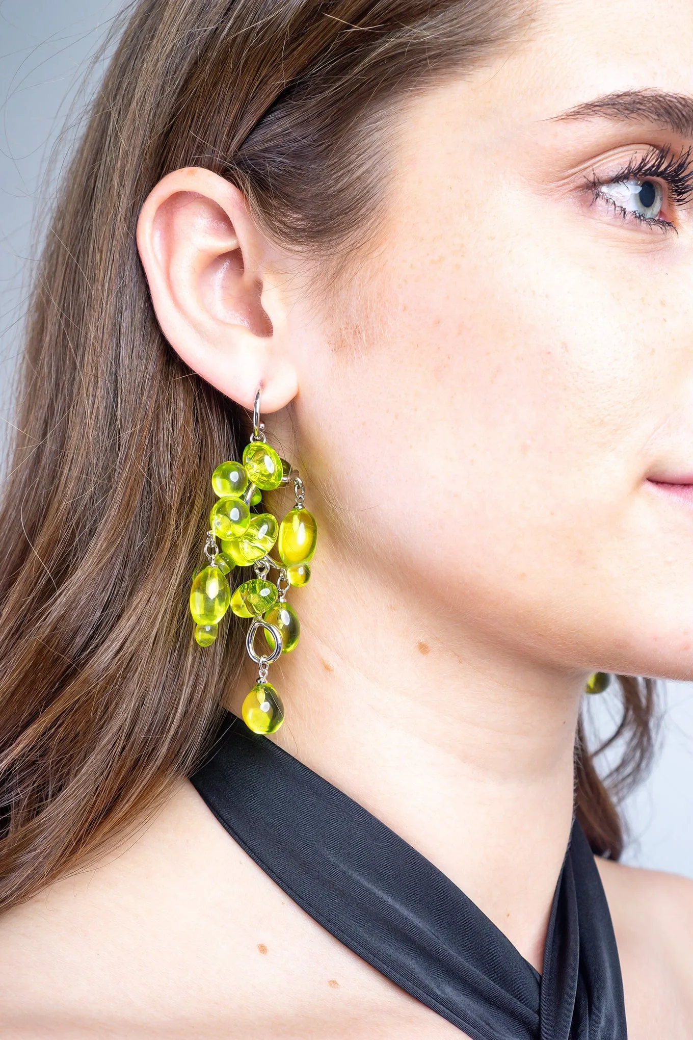Fashion 1 Horizontal Stud Crystal Beaded Grape Earrings