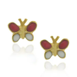 Fashion Alloy Yellow Gold-Tone White Pink Butterfly Stud Earrings