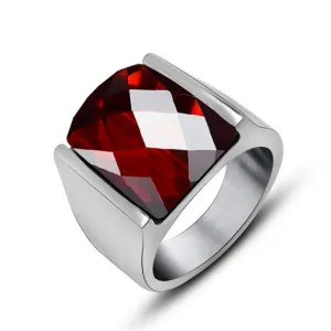 Fashion New Red Rings For Men Silver Color Stainless Steel Men Ring Vintage Red Crystal Stone Mens Rings Wedding Jewelry