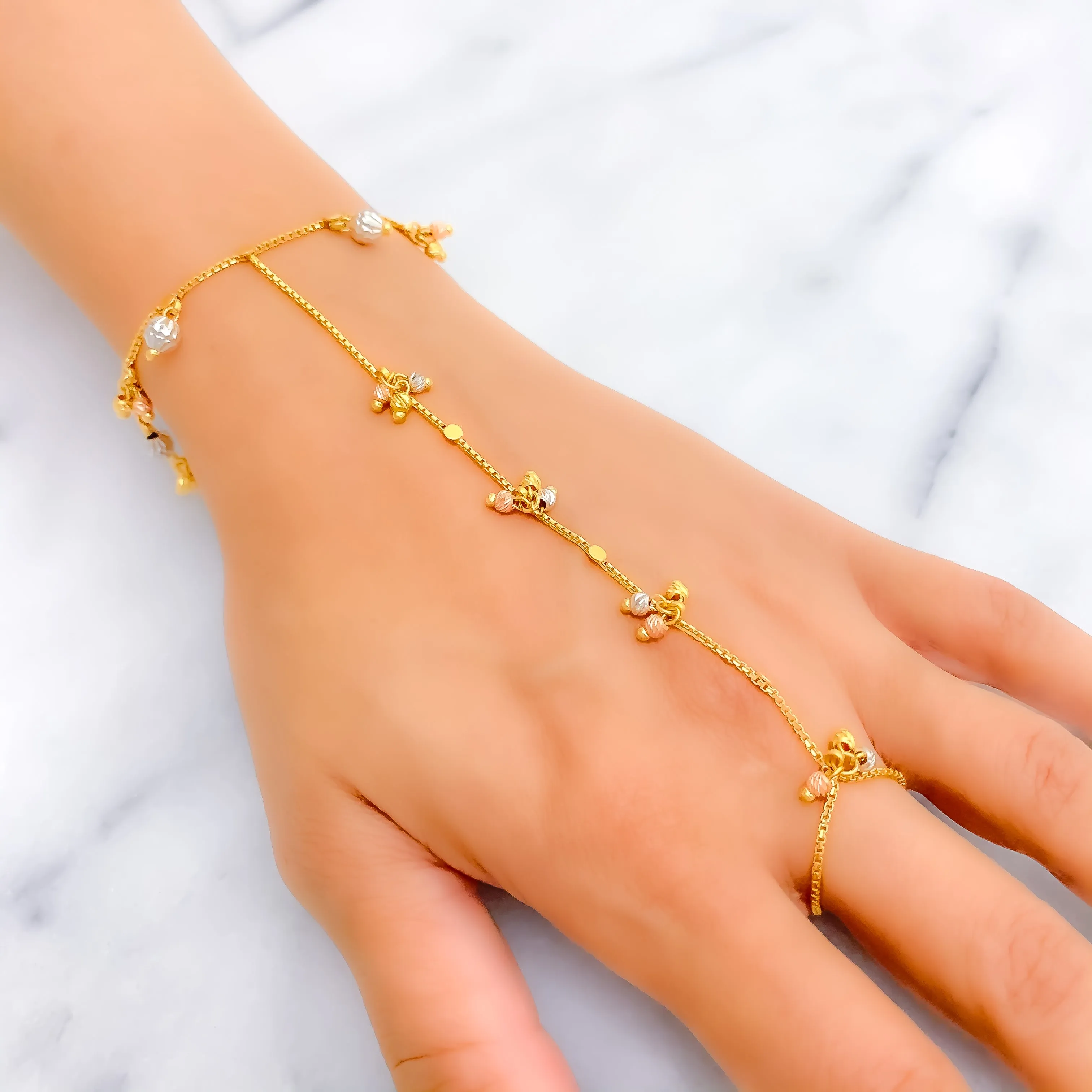 Fashionable Three Tone 22K Gold Orb Panchangala