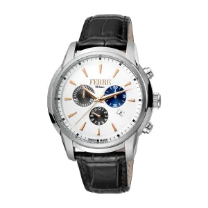 Ferre Milano Men's Chronograph Watch With Stainless Steel Case & Black Strap