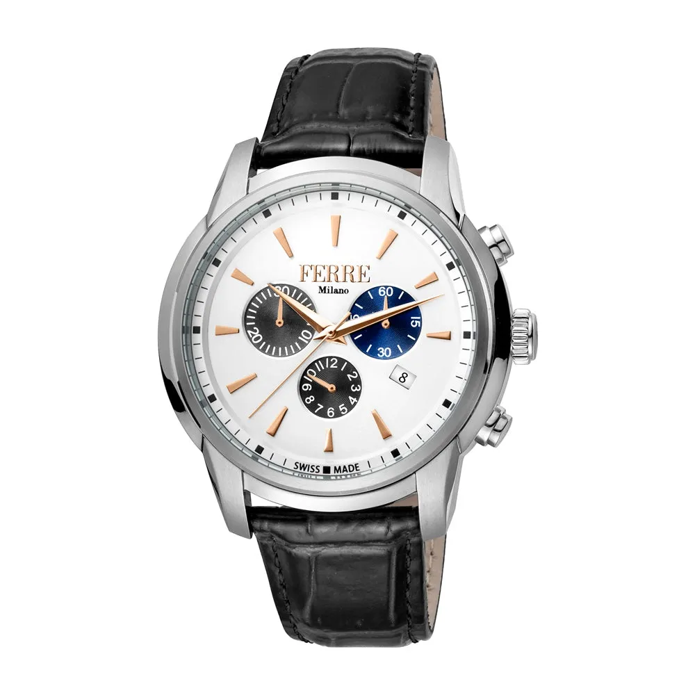 Ferre Milano Men's Chronograph Watch With Stainless Steel Case & Black Strap