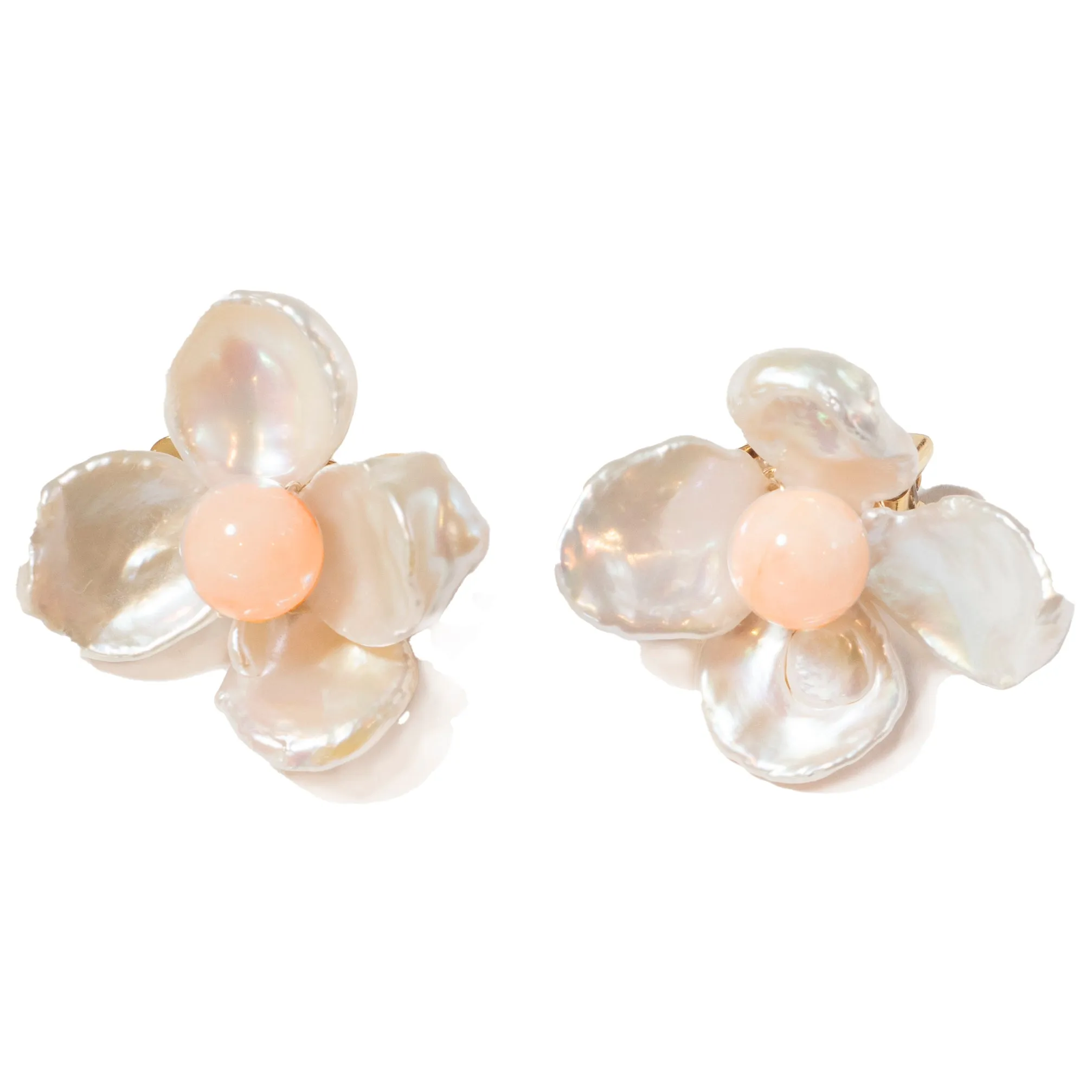 Flower Earrings with Angel Skin Pink Coral