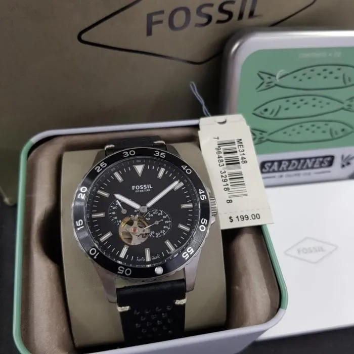 Fossil Crewmaster Sports Automatic Black Leather Men's Watch ME3148