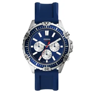 Fossil Garrett Blue Leather Strap Blue Dial Chronograph Quartz Watch for Gents - FS5709