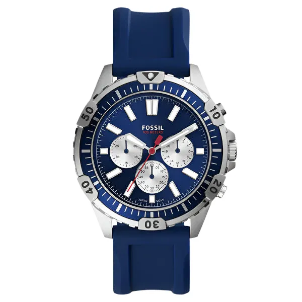 Fossil Garrett Blue Leather Strap Blue Dial Chronograph Quartz Watch for Gents - FS5709