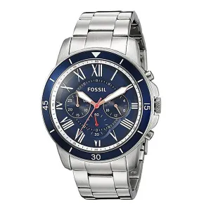 Fossil Grant Silver Stainless Steel Blue Dial Chronograph Quartz Watch for Gents - FS5336