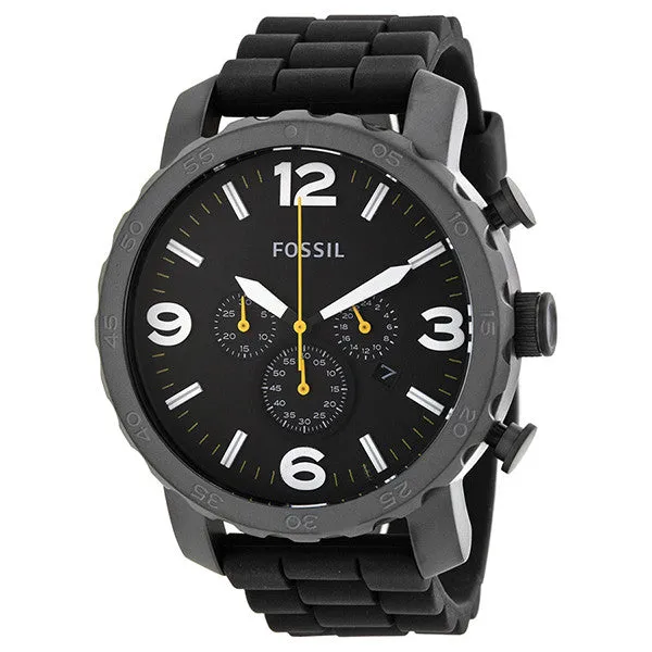 Fossil Nate Black Silicone Strap Black Dial Chronograph Quartz Watch for Gents - JR1425