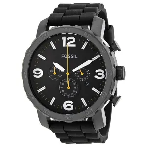 Fossil Nate Black Silicone Strap Black Dial Chronograph Quartz Watch for Gents - JR1425