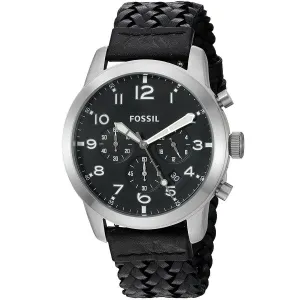 Fossil Pilot 54 Black Leather Strap Black Dial Chronograph Quartz Watch for Gents - FS5181