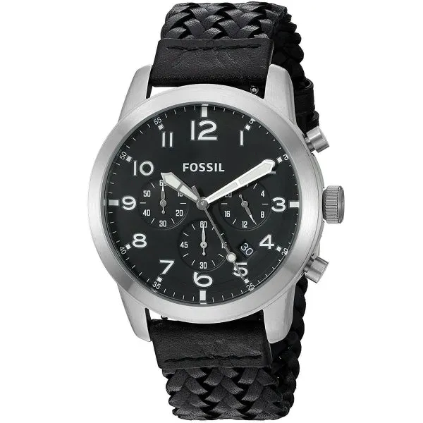 Fossil Pilot 54 Black Leather Strap Black Dial Chronograph Quartz Watch for Gents - FS5181