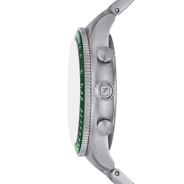 Fossil Sport Tourer Silver Stainless Steel Green Dial Chronograph Quartz Watch for Gents - FS6048