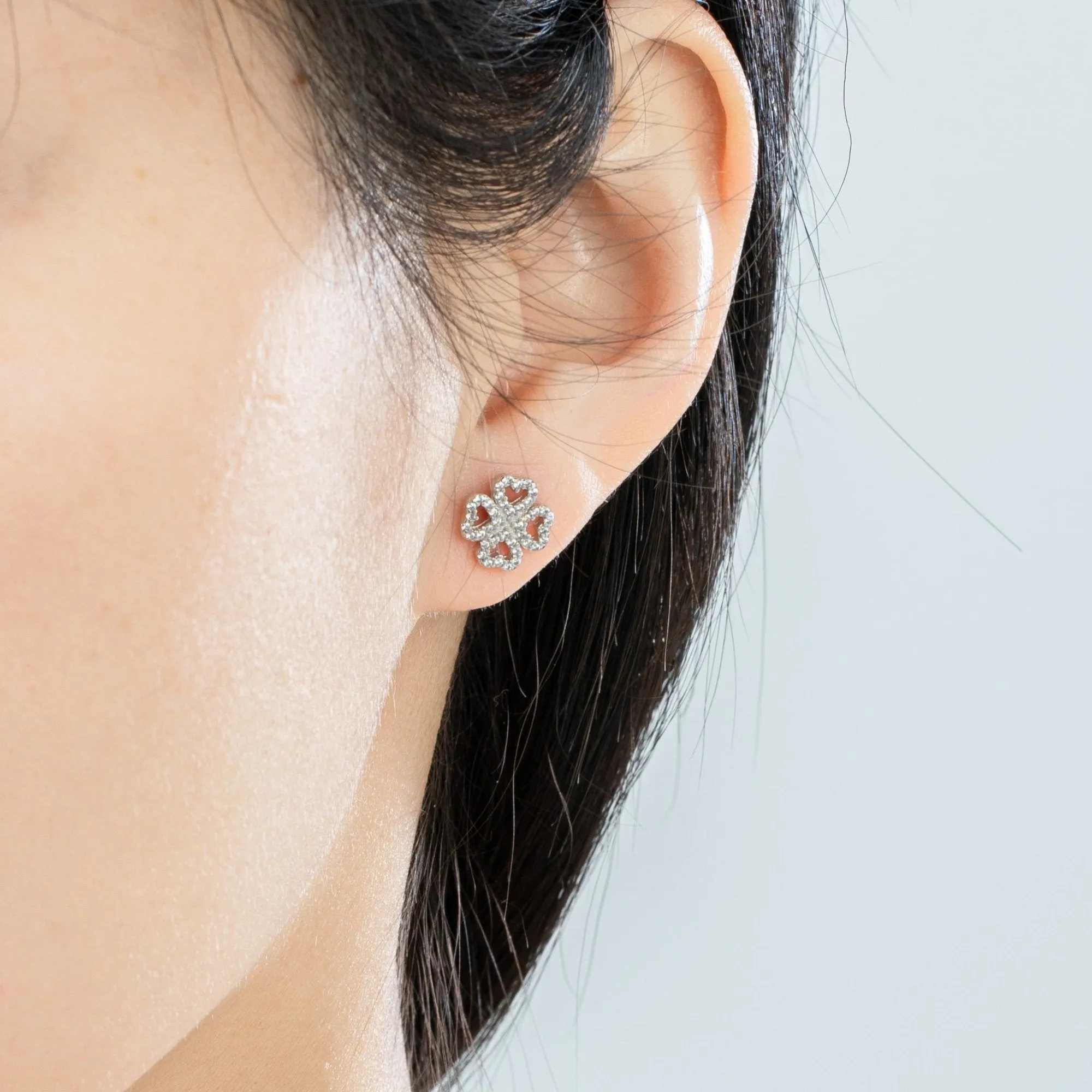 Four Leaf Clover Irish Shamrock Crystal Pave Stud Earrings