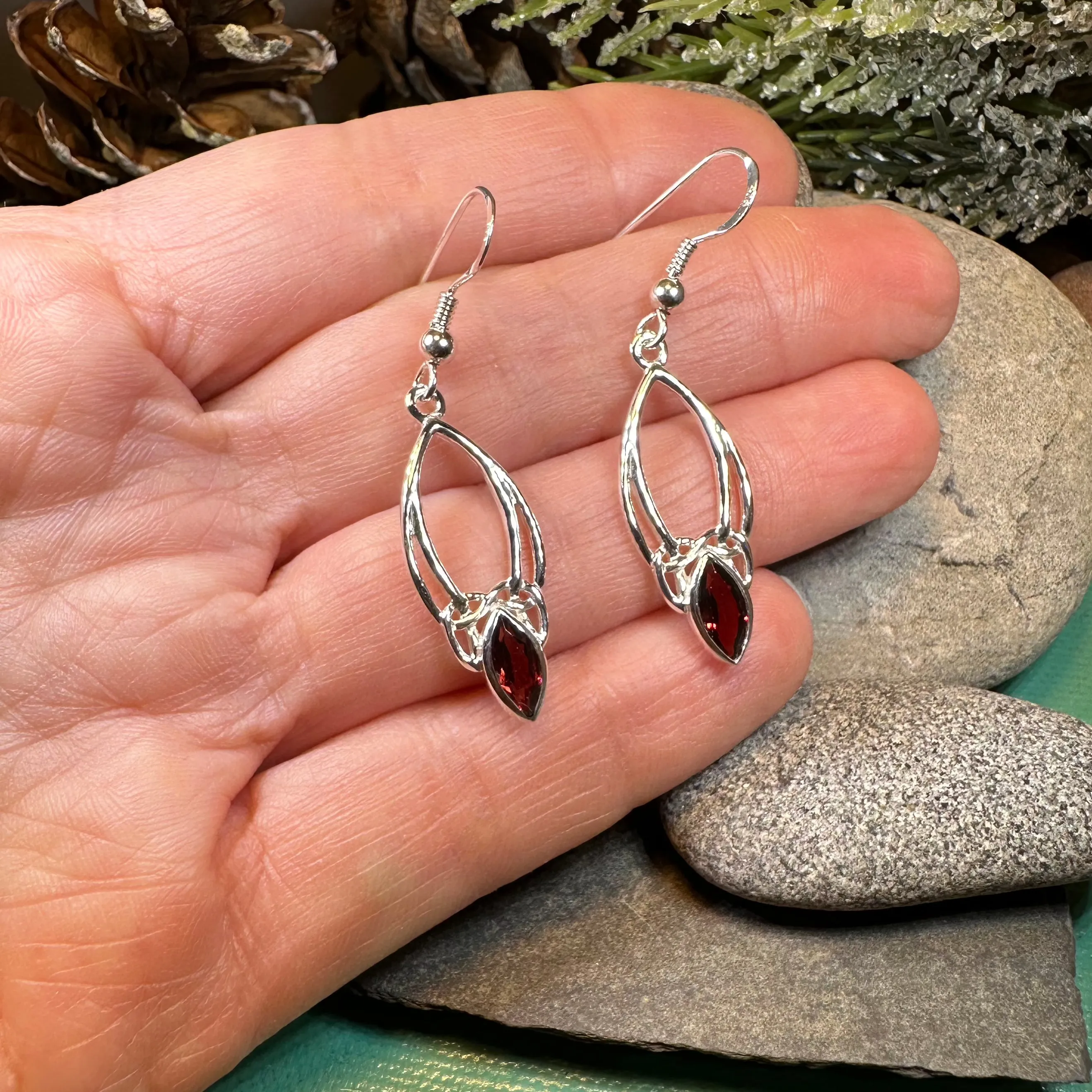 Garnet Trinity Knot Earrings