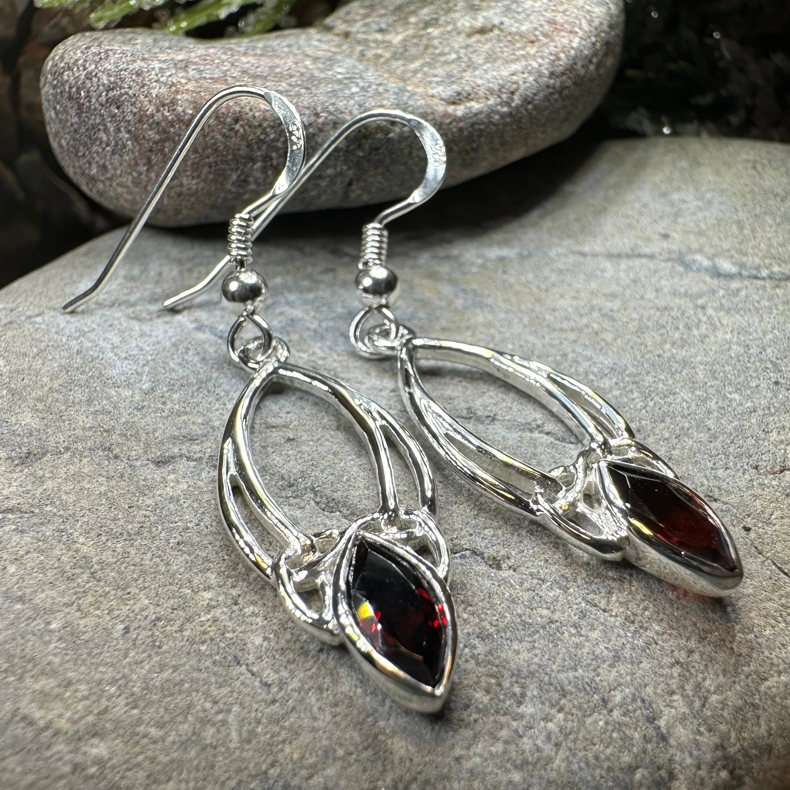 Garnet Trinity Knot Earrings