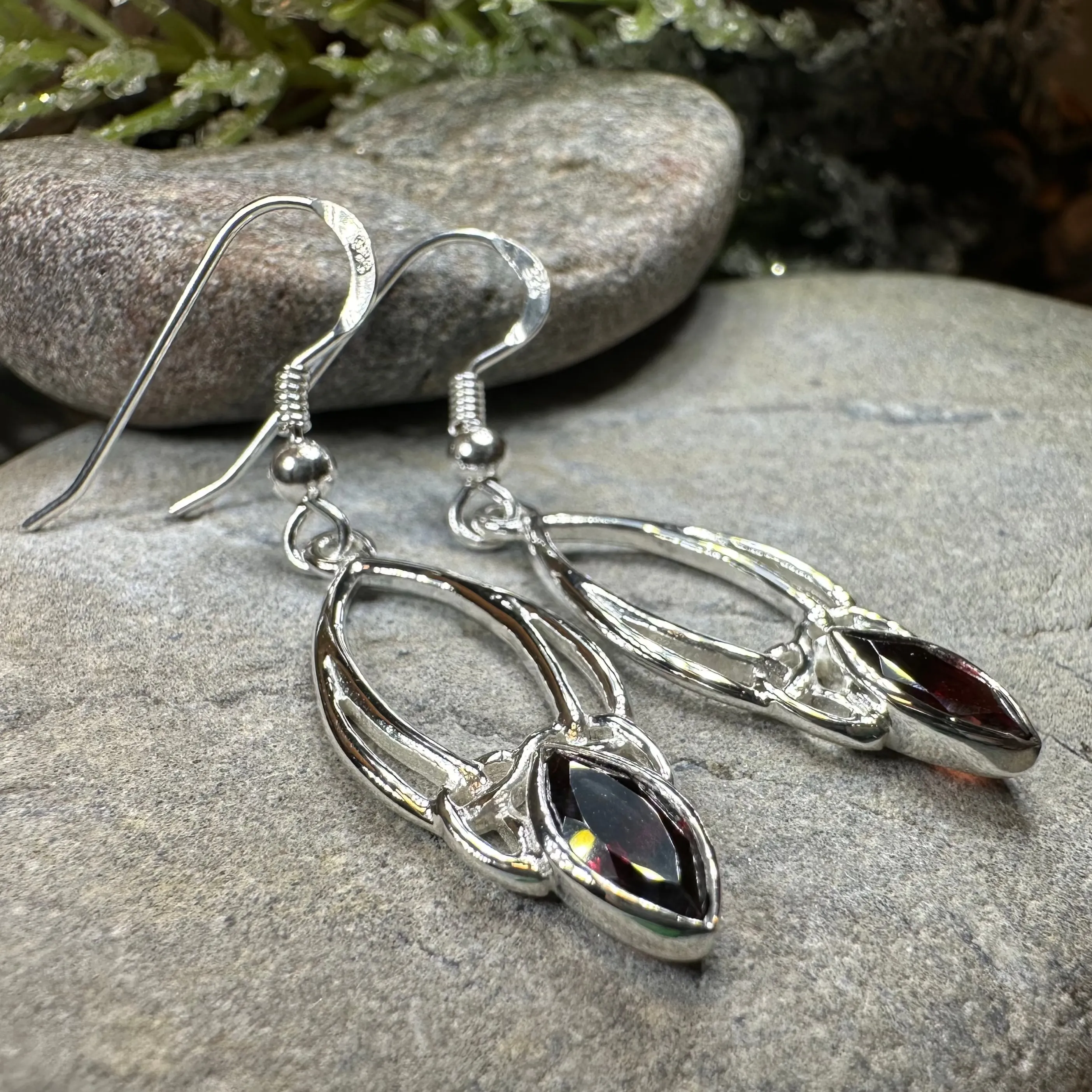 Garnet Trinity Knot Earrings