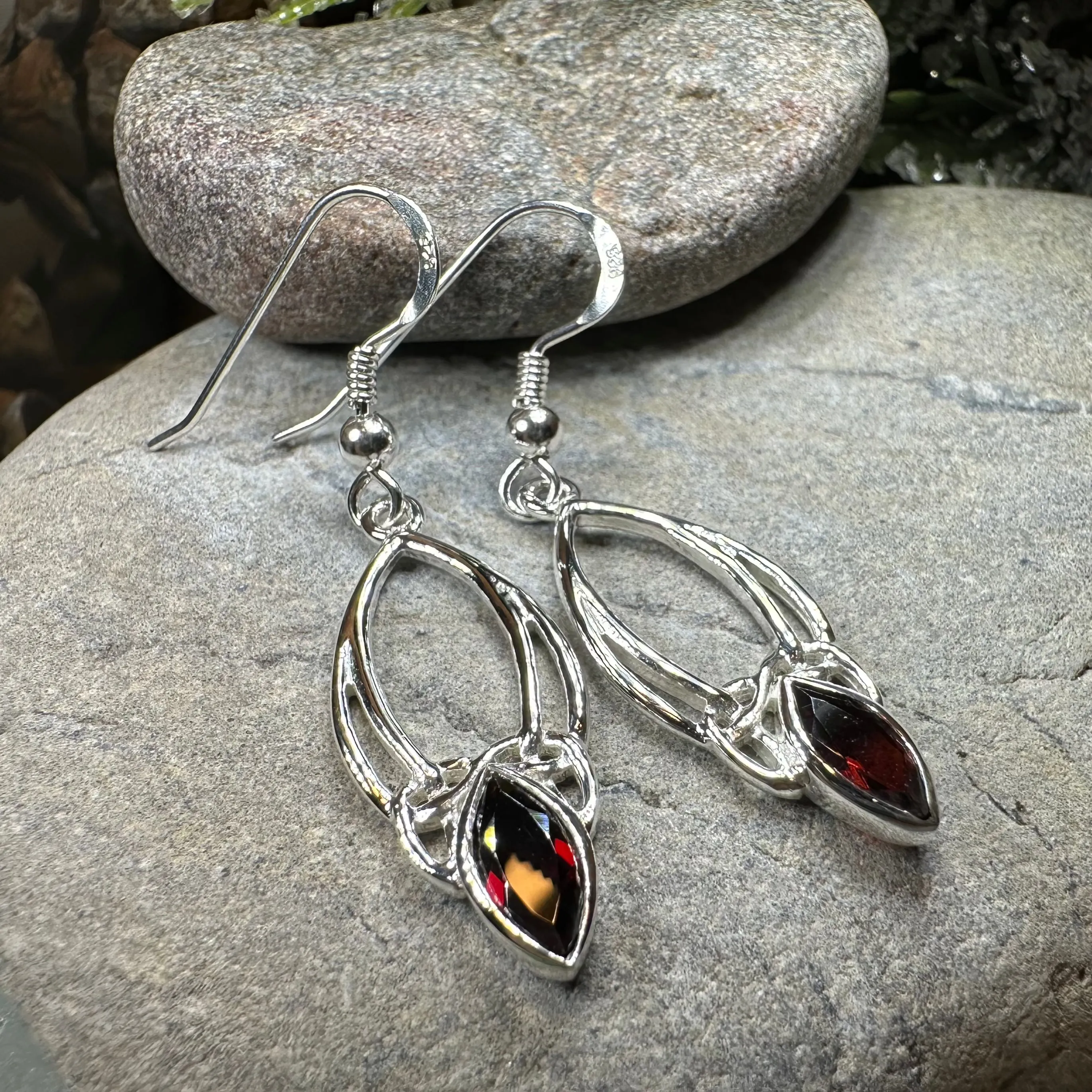 Garnet Trinity Knot Earrings