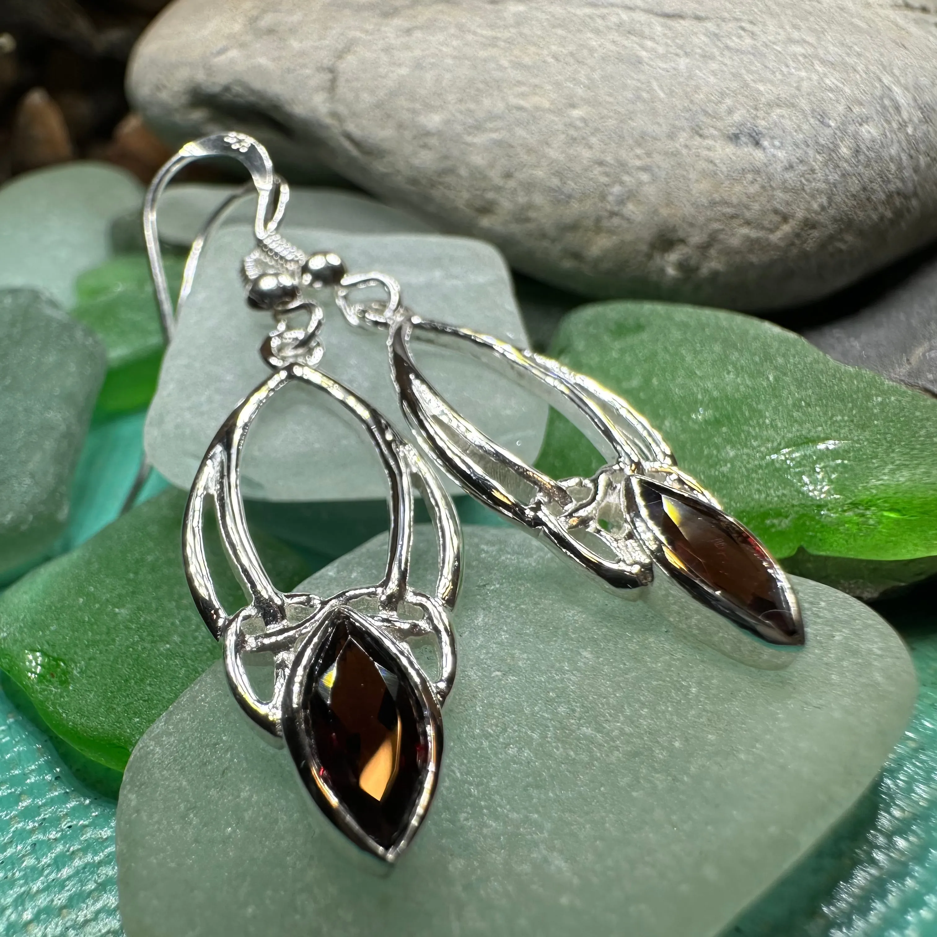 Garnet Trinity Knot Earrings