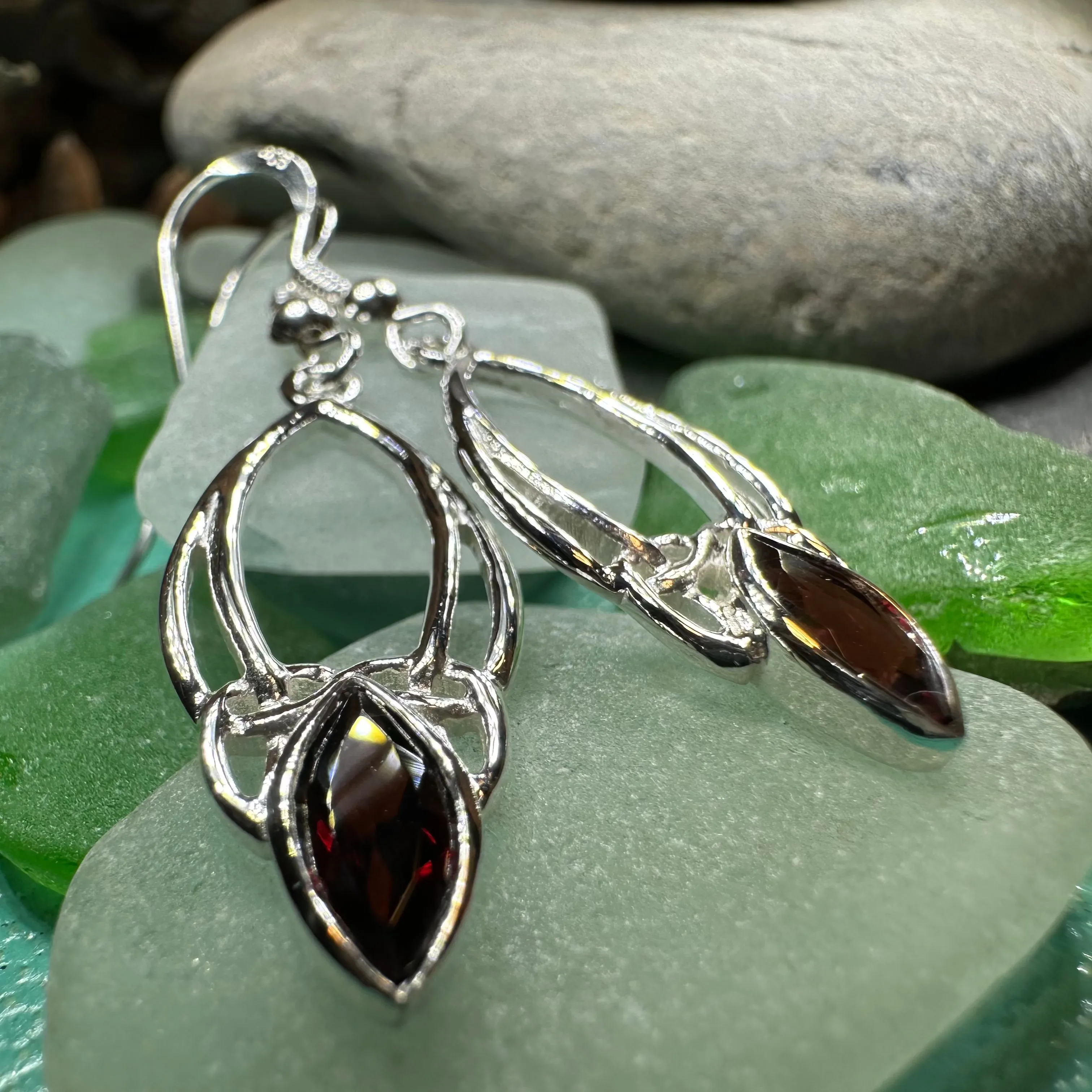 Garnet Trinity Knot Earrings