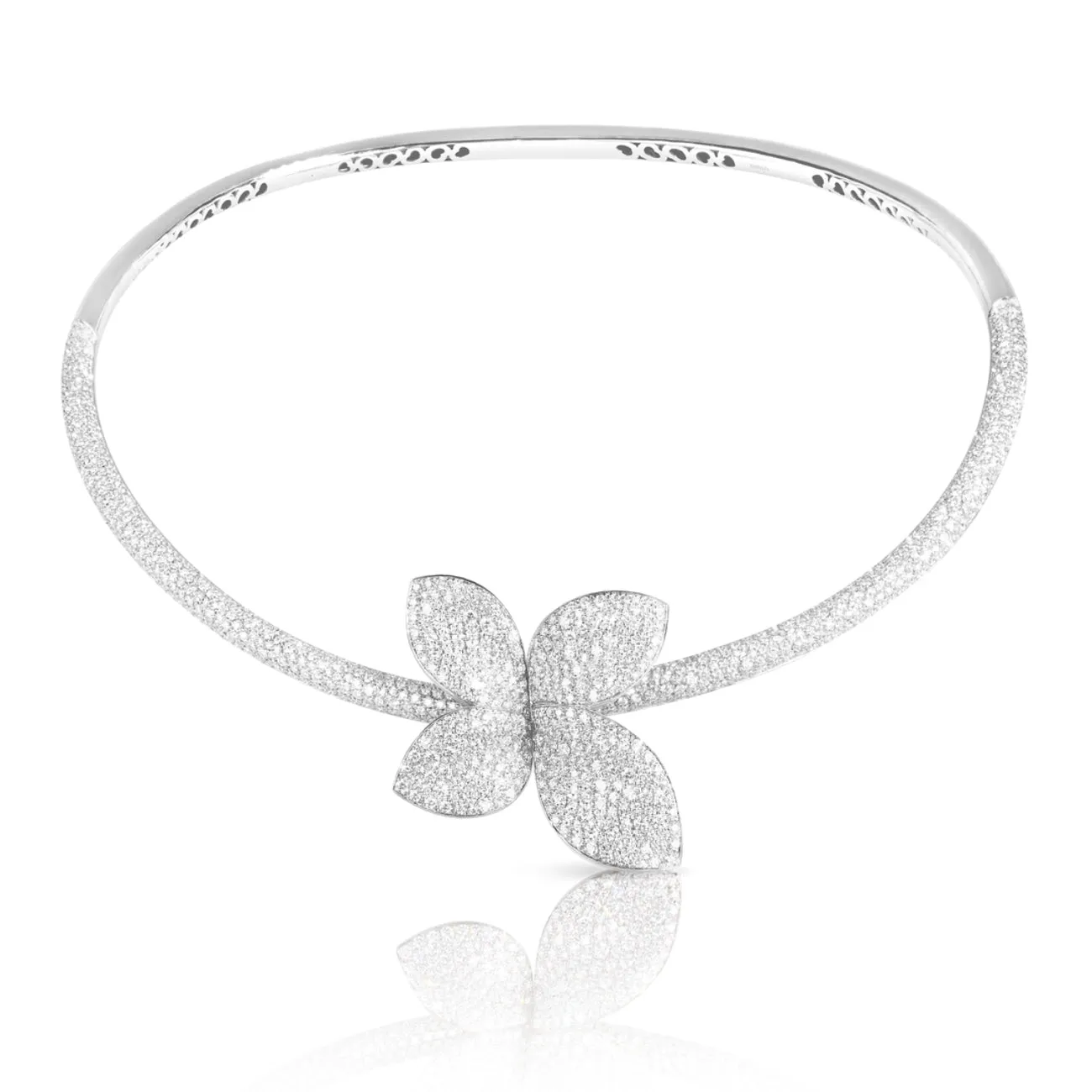 Giardini Segreti 18K White Gold Diamond Pavé Single Flower Collier Necklace