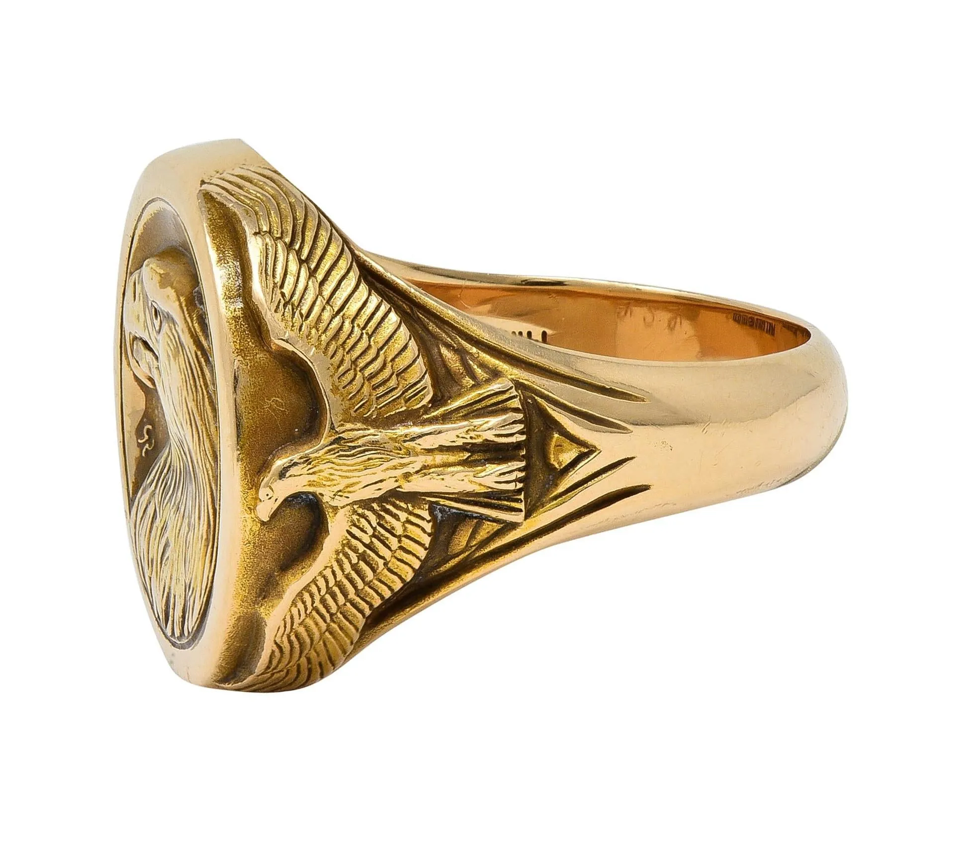 Gilroy Roberts 1977 US Franklin Mint 14 Karat Yellow Gold Golden Eagle Vintage Signet Ring
