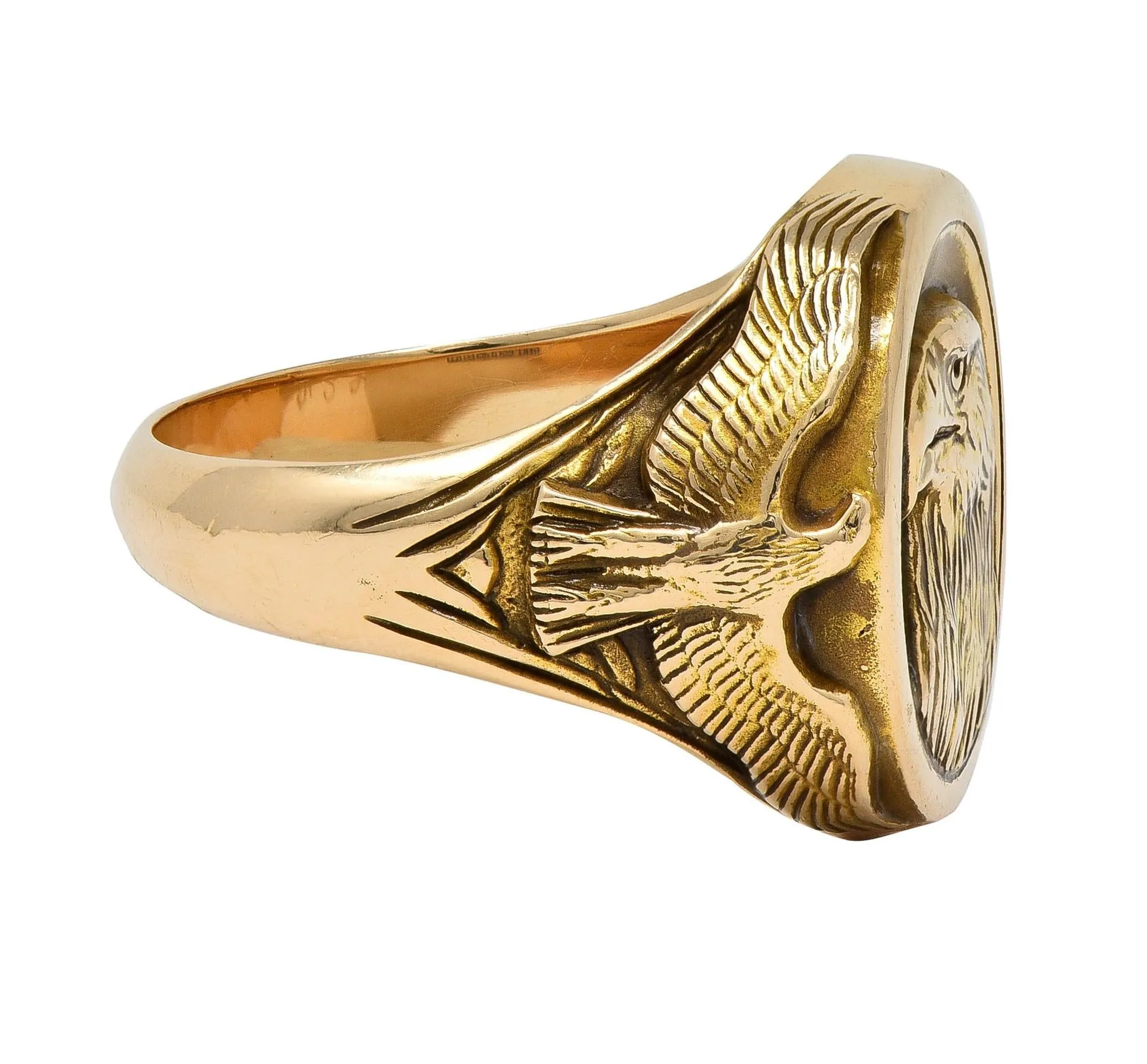 Gilroy Roberts 1977 US Franklin Mint 14 Karat Yellow Gold Golden Eagle Vintage Signet Ring