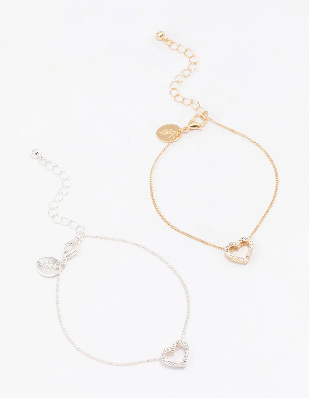 Gold & Silver Open Heart Diamante Bracelets 2-Pack