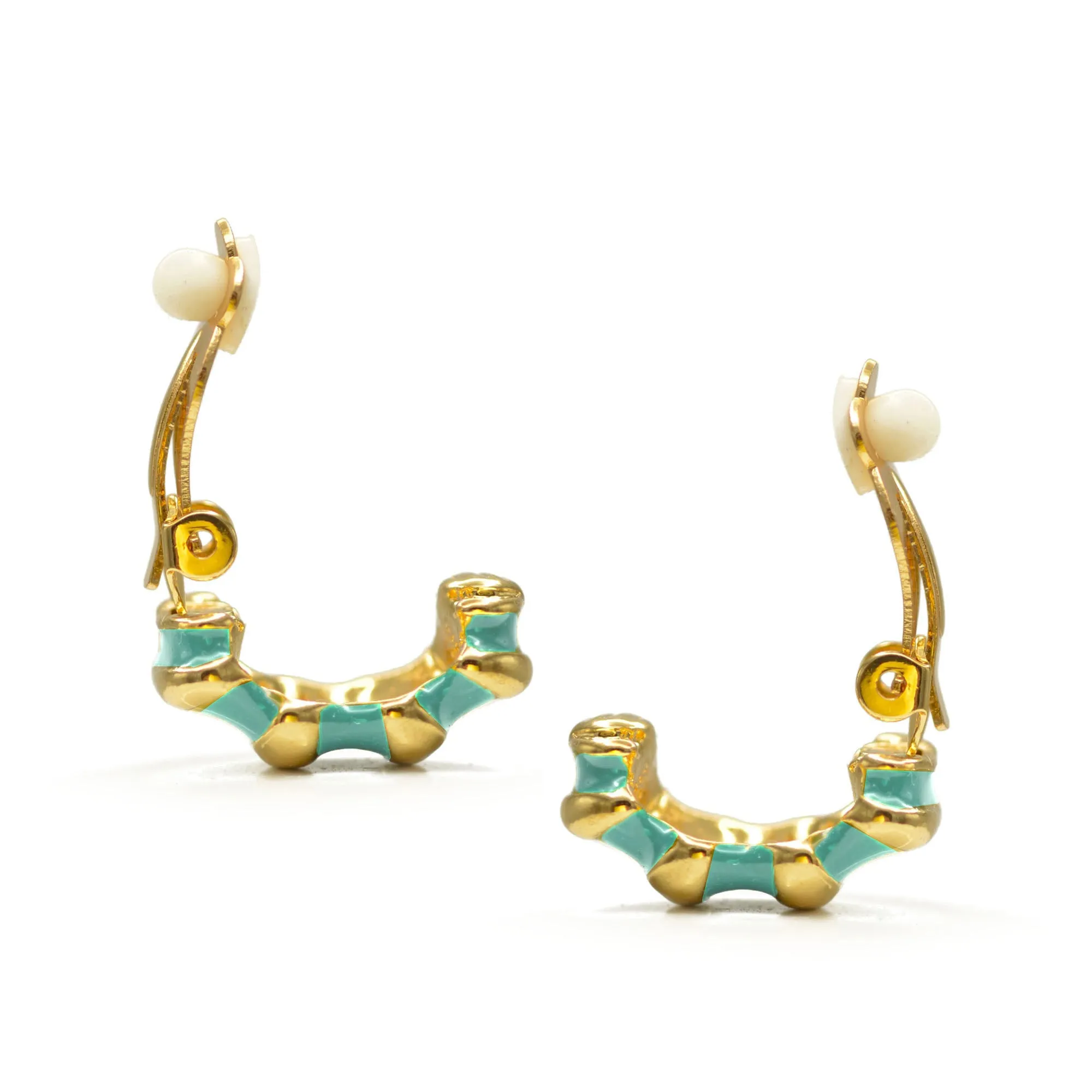 Gold and Turquoise epoxy Shrimp clip-on earrings #HNE90923GTQ(GH4)