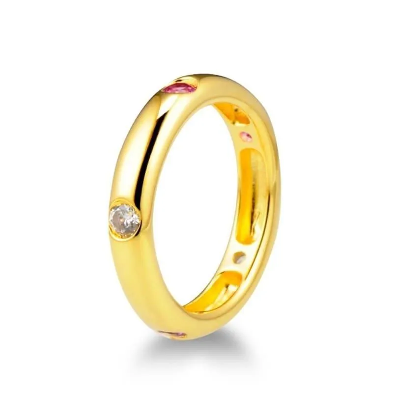 Gold Color Pink White Cubic Zirconia Rings Pure 925 Sterling Silver Eternity Ring