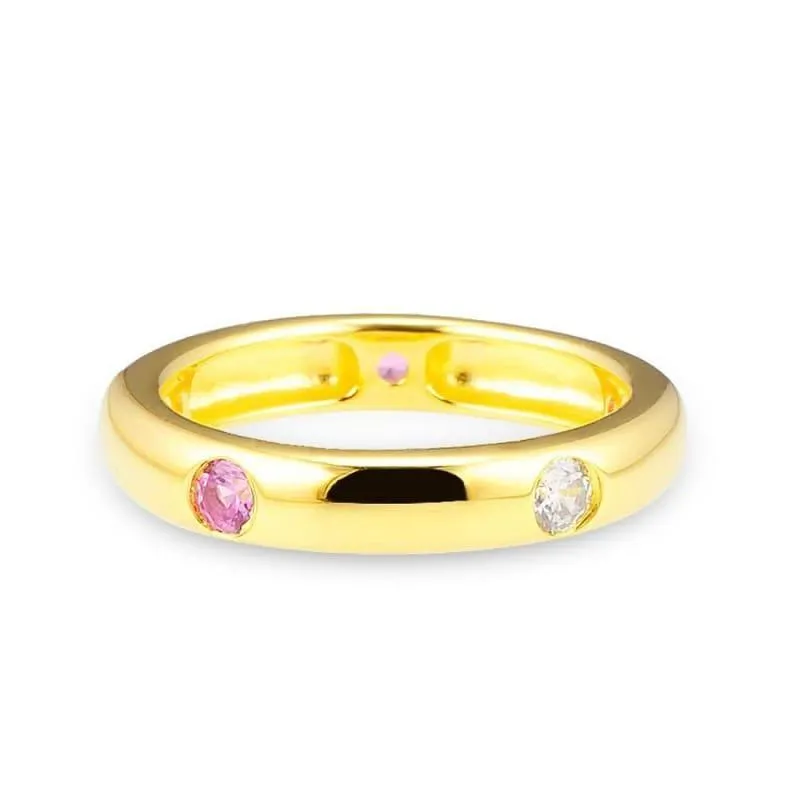 Gold Color Pink White Cubic Zirconia Rings Pure 925 Sterling Silver Eternity Ring