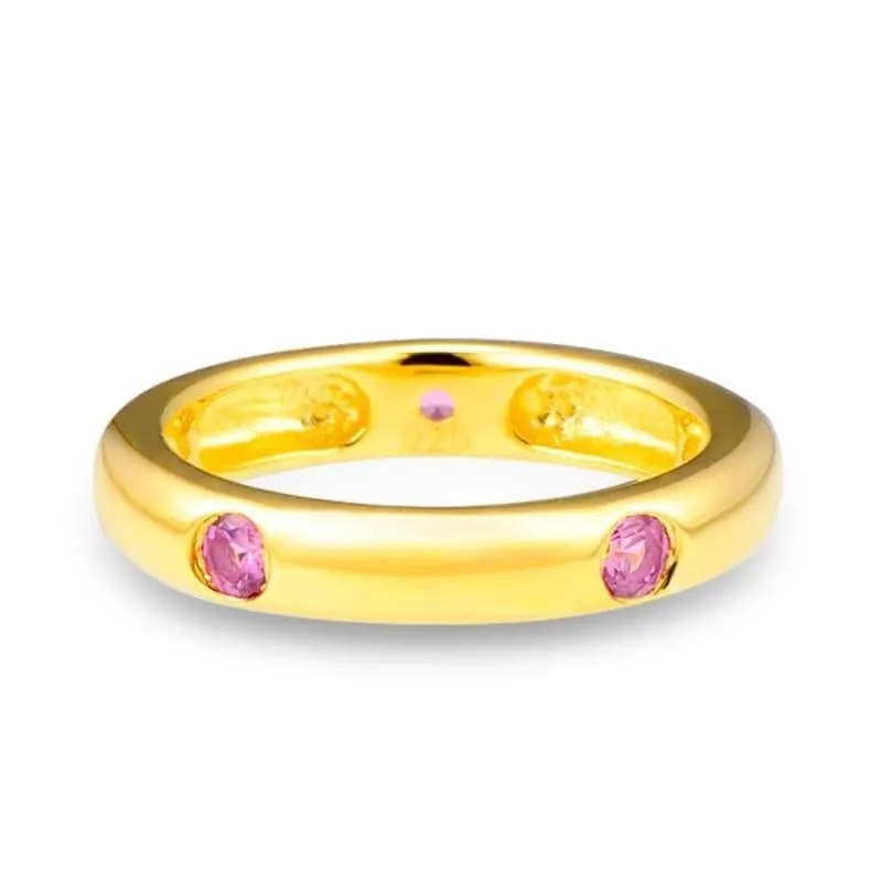 Gold Color Pink White Cubic Zirconia Rings Pure 925 Sterling Silver Eternity Ring