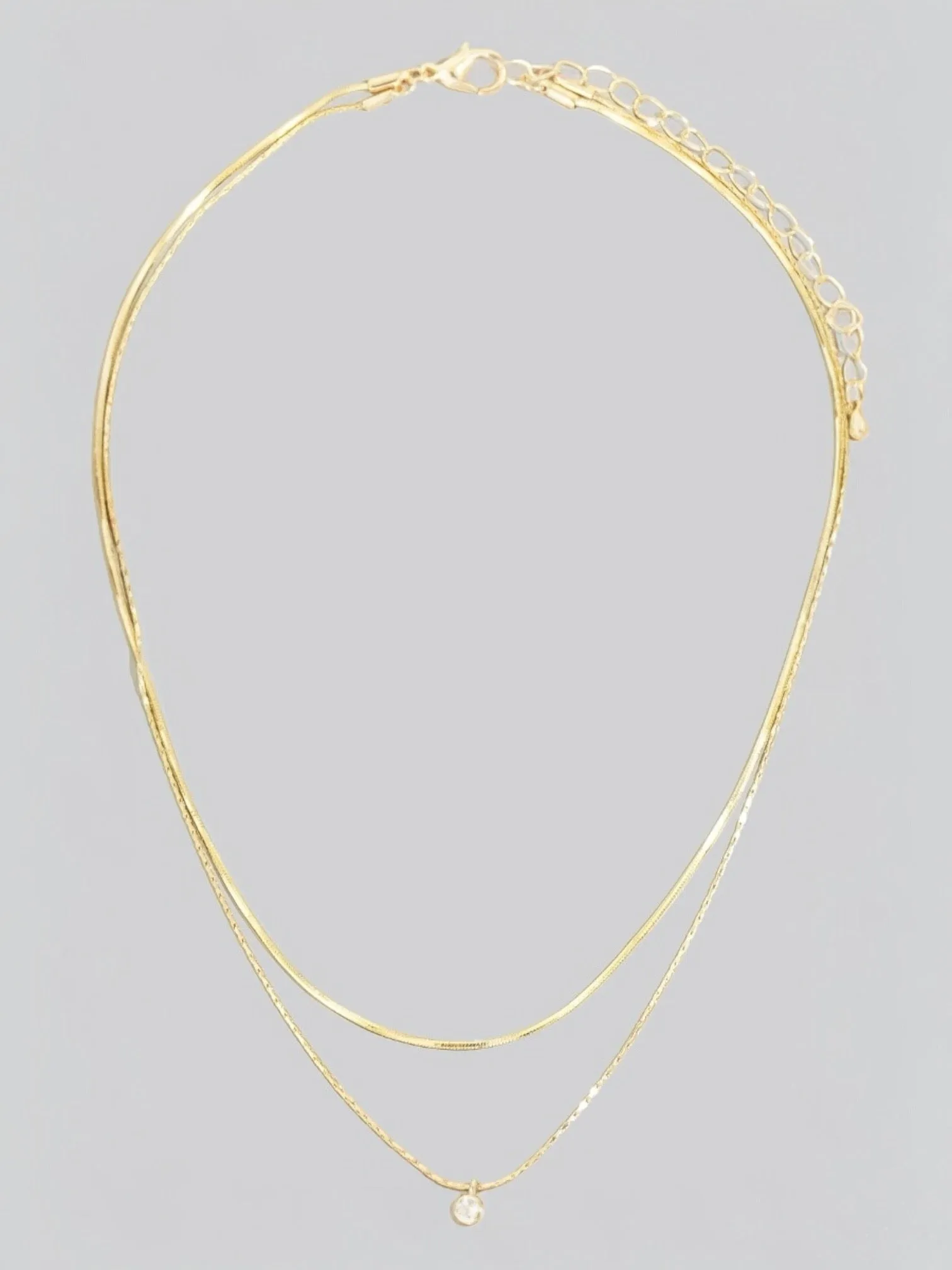 Gold Dainty Two Layer Chain Cz Pendant Necklace