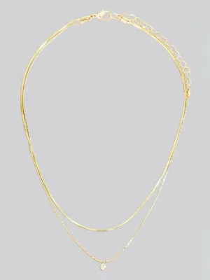 Gold Dainty Two Layer Chain Cz Pendant Necklace