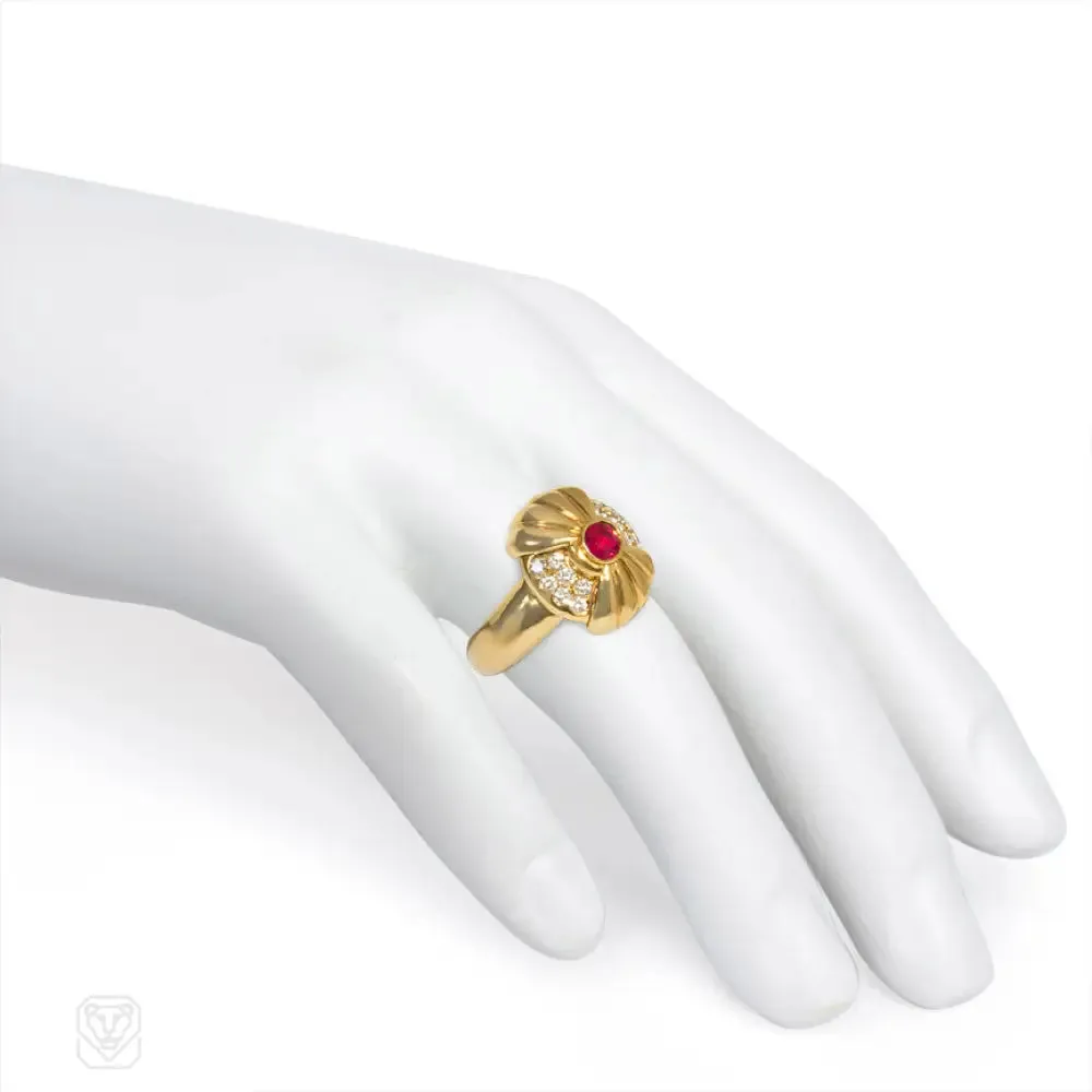 Gold, diamond and ruby ring with rotating centerpiece, Boucheron