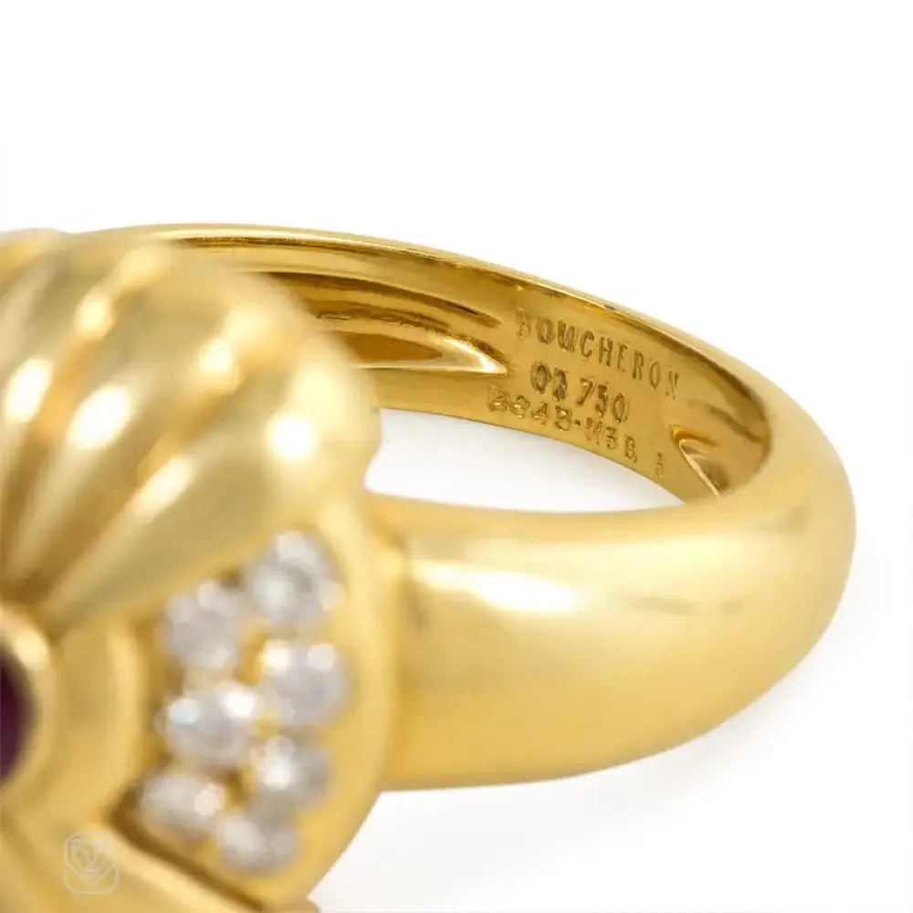 Gold, diamond and ruby ring with rotating centerpiece, Boucheron